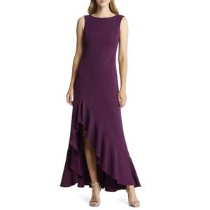 New $188 Vince Camuto Ruffle Front Sleeveless Gown Plum ~Size 4
